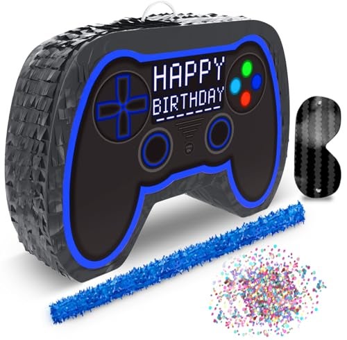 Jergrim Blue Video Game Controller Piata Small Stick Included 17x11x 3 Perfect for Birthday Gamer Parties Party Decor Gaming theme parties and other Decorations - Image 1