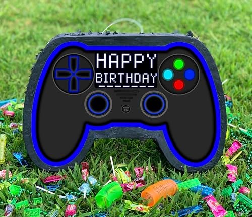 Jergrim Blue Video Game Controller Piata Small Stick Included 17x11x 3 Perfect for Birthday Gamer Parties Party Decor Gaming theme parties and other Decorations - Image 5
