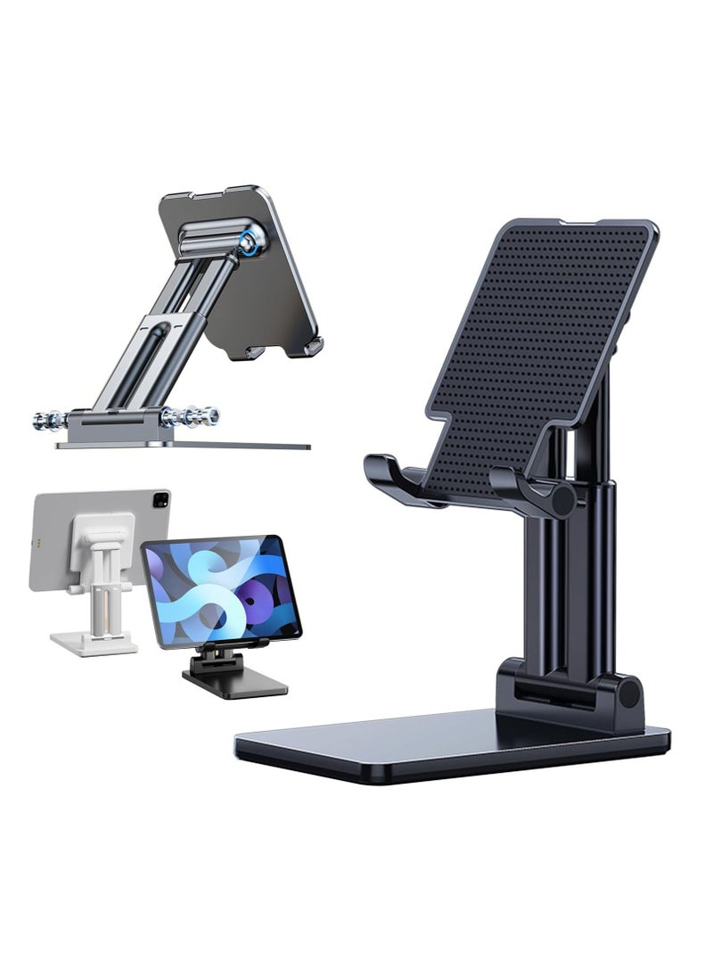 TYCOM Cell Phone Stand, Adjustable Phone Holder for Desk, Foldable Desktop Tablet Stand Holder, Double Adjustable Mobile Stand Phone Tablet Holder (Double Support Black)  - Image 1