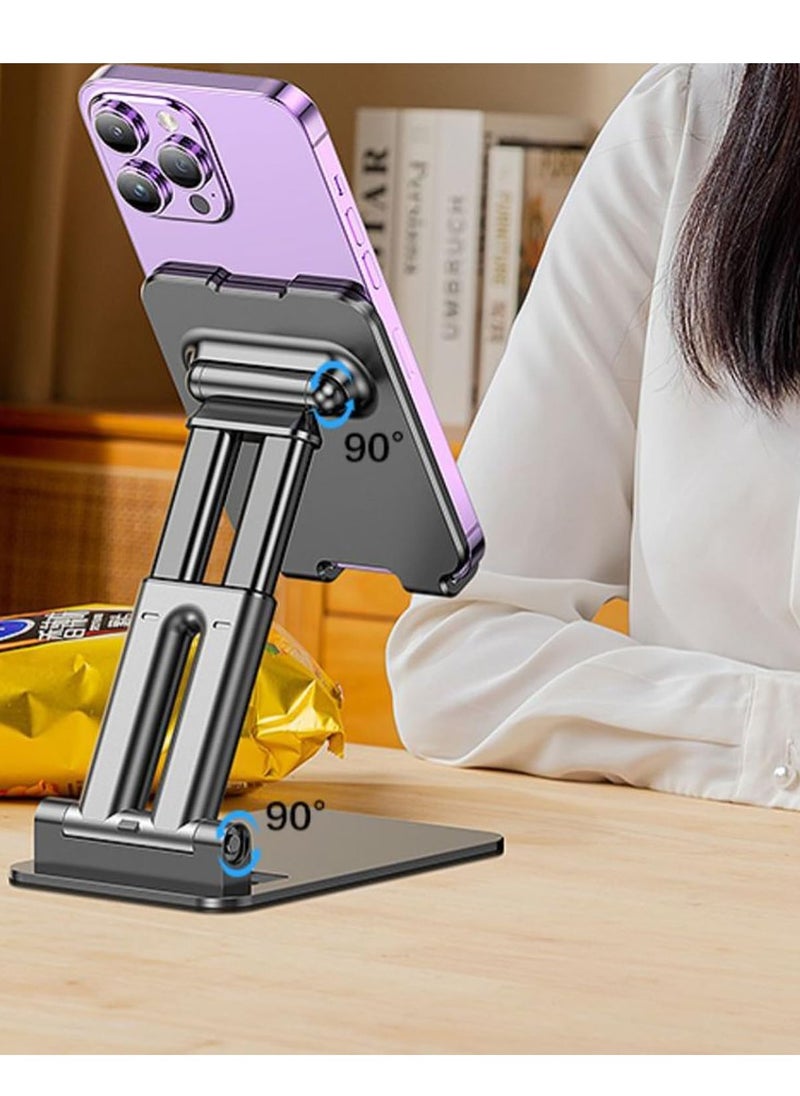 TYCOM Cell Phone Stand, Adjustable Phone Holder for Desk, Foldable Desktop Tablet Stand Holder, Double Adjustable Mobile Stand Phone Tablet Holder (Double Support Black)  - Image 2