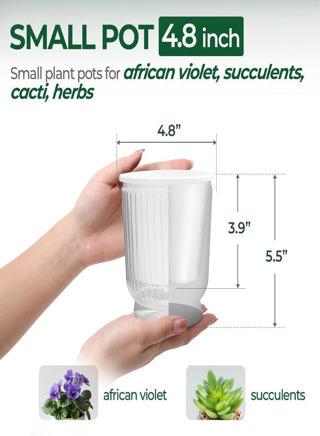 T4U 5 Inch Plant Pots,Self Watering Planter, Plastic Self Watering Planter with Deep Reservoir, Plant Pots for All House Plants, Flowers, African Violets, 4 Pack,Transparent - Image 2