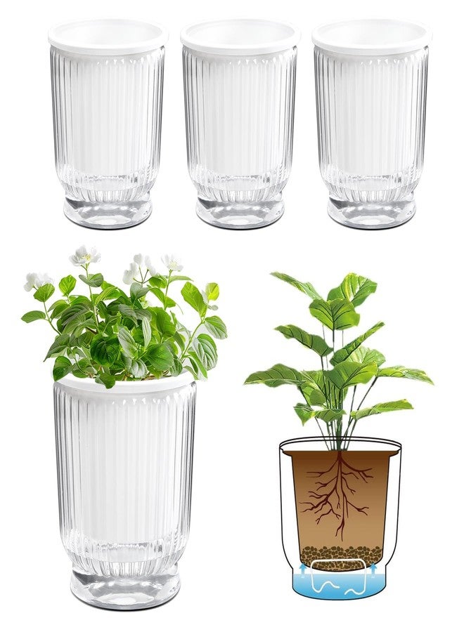 T4U 5 Inch Plant Pots,Self Watering Planter, Plastic Self Watering Planter with Deep Reservoir, Plant Pots for All House Plants, Flowers, African Violets, 4 Pack,Transparent - Image 1