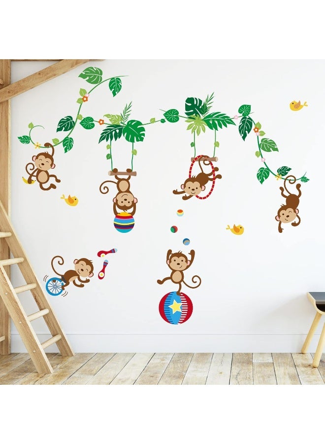 decalmile Monkey and Tree Wall Decals Animal Circus Kids Wall Stickers Baby Nursery Childrens Bedroom Wall Decor - Image 1