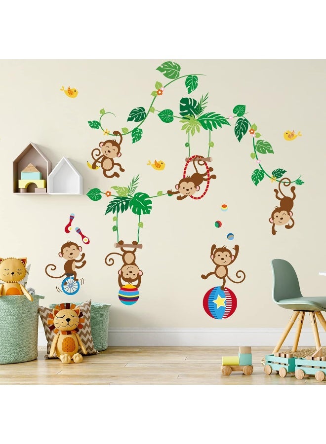 decalmile Monkey and Tree Wall Decals Animal Circus Kids Wall Stickers Baby Nursery Childrens Bedroom Wall Decor - Image 2