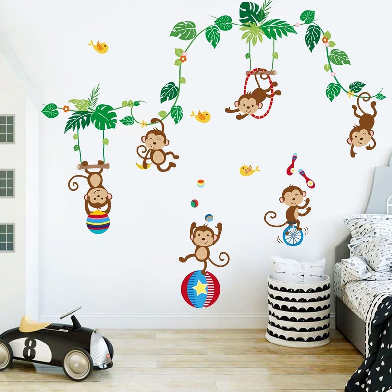 decalmile Monkey and Tree Wall Decals Animal Circus Kids Wall Stickers Baby Nursery Childrens Bedroom Wall Decor - Image 3