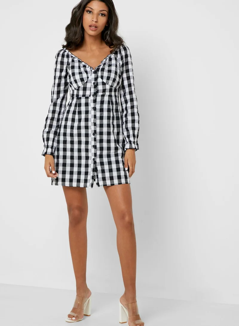Missguided Petite Gingham Bardot Dress