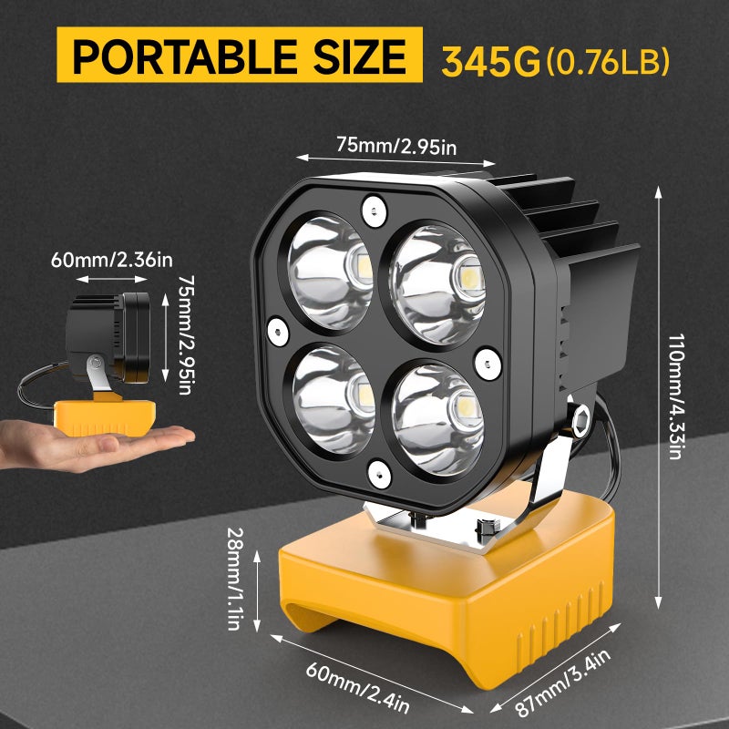 Azocek LED Work Light Compatible with Dewalt 20V Battery, 40W 6000LM Flashlight, 20V Battery Cordless Work Light 120Â°Adjustable with Low Voltage Protection for Outdoors and Job Site Lighting - Image 2