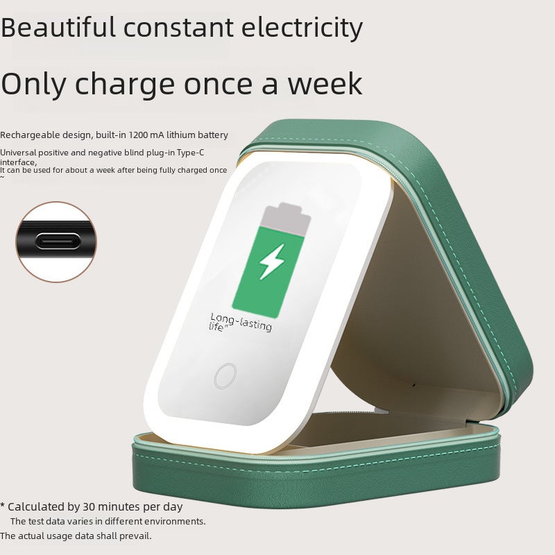 مرآة مكياج LED متعددة الوظائف بإضاءة لون ثلاثي قابل للتعديل، صندوق مجوهرات متكامل مطوي، صندوق تخزين مكياج (مرآة وردية) - Image 4