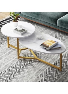 Coffee Table Set of 2 Stackable MDF Top Side Table Round Set Table Combination Small Set Table Set Industrial Style Side Table Round for Living Room, Balcony