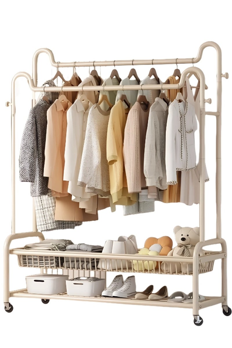 AIWANTO Ultimate Double Rod Clothes Organizer – Freestanding Heavy-Duty Rack with Smooth Wheels & Bottom Shelf for Shoes, Bags & More  - Image 1