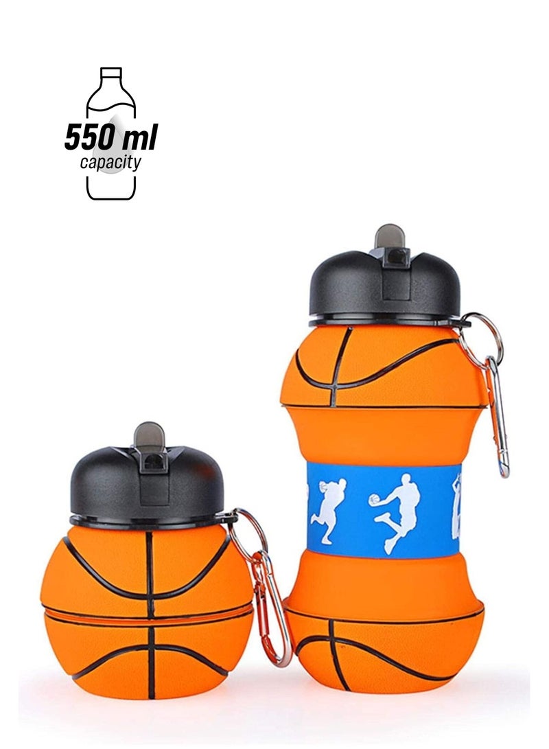 NIBEMINENT Sports Water Bottle, Kids Bottles Collapsible Basketball Shaped Design Portable Reusable Eco-friendly Shockproof Birthday Gifts For Boys Girls for School Travel Gym Leak Proof BPA Free 550ml - Image 1