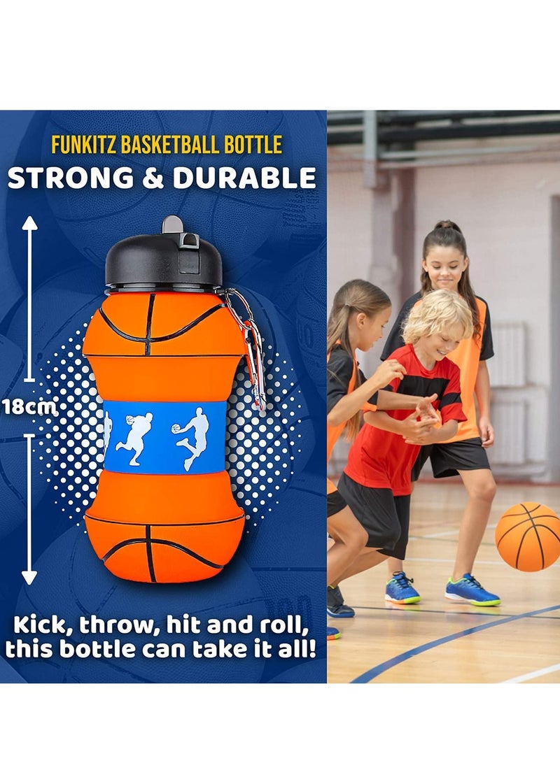 NIBEMINENT Sports Water Bottle, Kids Bottles Collapsible Basketball Shaped Design Portable Reusable Eco-friendly Shockproof Birthday Gifts For Boys Girls for School Travel Gym Leak Proof BPA Free 550ml - Image 4