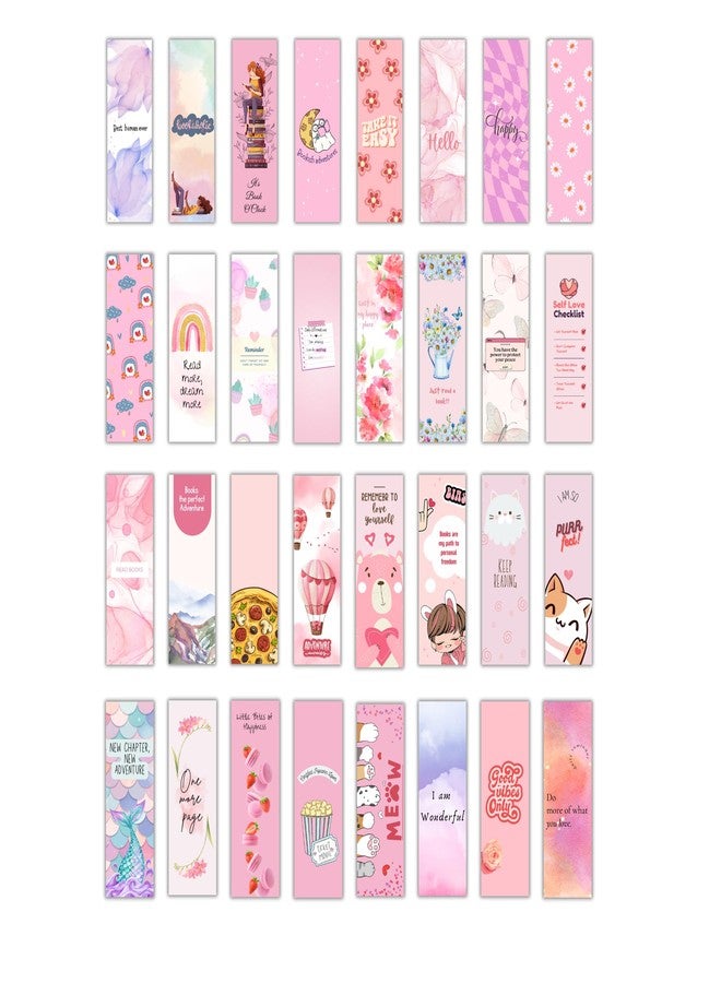 EKDALI Bookmarks Set of 32| 350 GSM Thick Book Marks | Matte Finish | NO Repeat Desigs| Pink Colour Theme Bookmark | 2 x 6 inches - Image 1