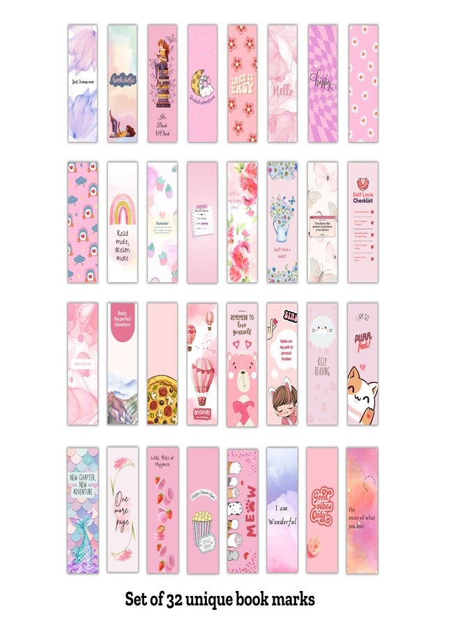 EKDALI Bookmarks Set of 32| 350 GSM Thick Book Marks | Matte Finish | NO Repeat Desigs| Pink Colour Theme Bookmark | 2 x 6 inches - Image 2