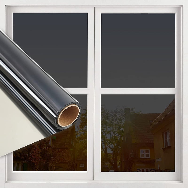 SUNBIRD Window Privacy Film One Way Mirror Film Daytime Anti UV Sun Blocking Heat Control Reflective Film Decorative Static Cling Home Office Living Room 20 Inch X 7 Feet Light Black Film - Image 1