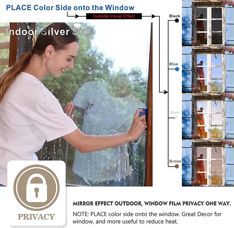 SUNBIRD Window Privacy Film One Way Mirror Film Daytime Anti UV Sun Blocking Heat Control Reflective Film Decorative Static Cling Home Office Living Room 20 Inch X 7 Feet Light Black Film - Image 5