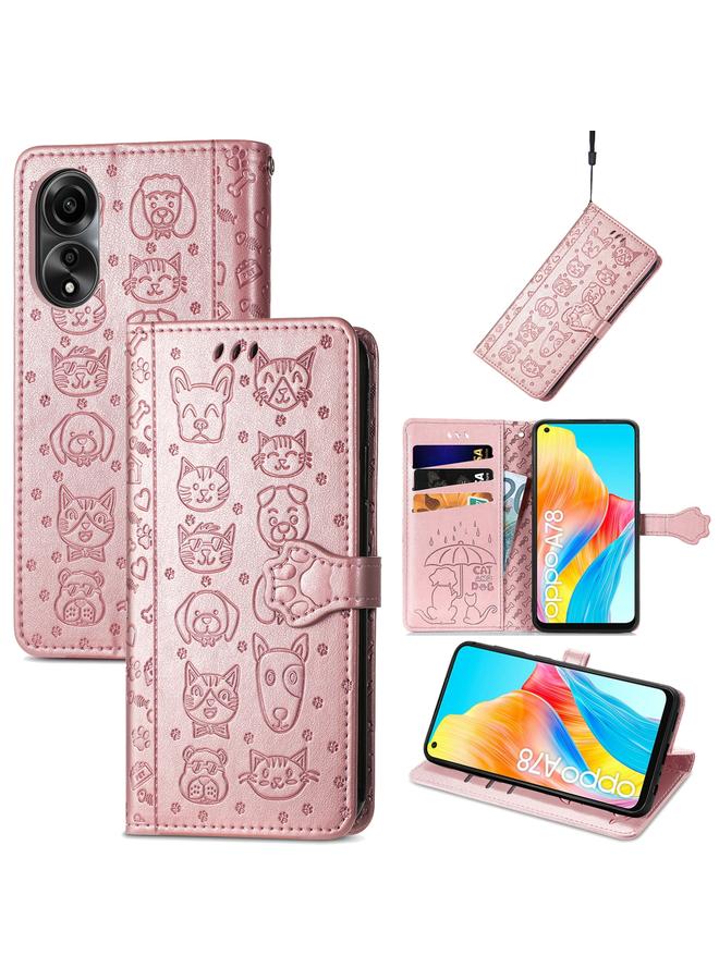 S-TOP Case For OPPO A78 4G Cat and Dog Embossed Leather Phone Case - Image 1
