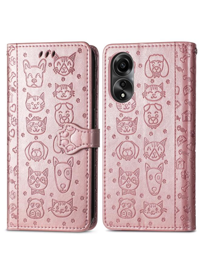 S-TOP Case For OPPO A78 4G Cat and Dog Embossed Leather Phone Case - Image 2