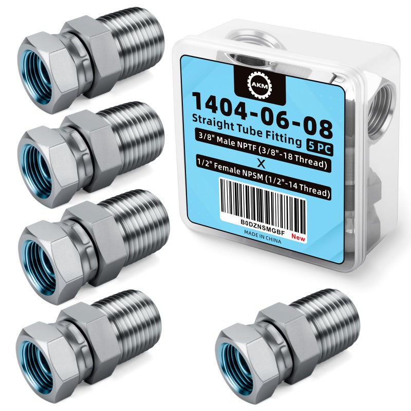 AKM Straight Hydraulic Hose Adapter Fittings 14040608 3818 NPT Male Pipe x 1214 NPSM Female Pipe Swivel Connectors x 5 pack - Image 2
