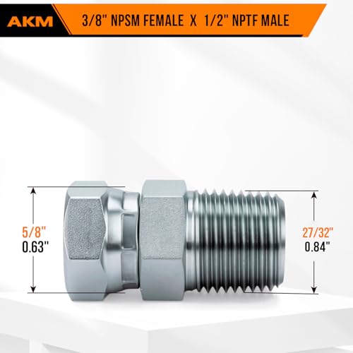 AKM Straight Hydraulic Hose Adapter Fittings 14040608 3818 NPT Male Pipe x 1214 NPSM Female Pipe Swivel Connectors x 5 pack - Image 3