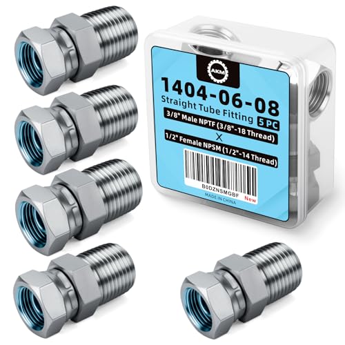 AKM Straight Hydraulic Hose Adapter Fittings 14040608 3818 NPT Male Pipe x 1214 NPSM Female Pipe Swivel Connectors x 5 pack - Image 1