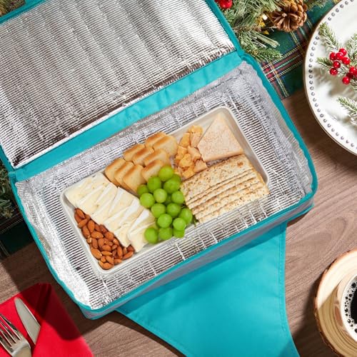 Juvale Insulated Casserole Carrier - 16 x 10 x 4 in, Teal & Gray - Insulated Food Container & Lunch Bag with Reinforced Handle - Image 2