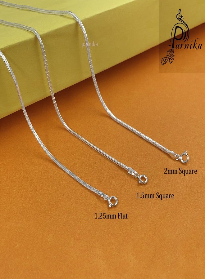 Parnika Unisex Fox Tail Design Pure 92.5 Sterling Silver Chain for Girls, Women, Boys & Men (1.5mm Square, 24) - Image 4