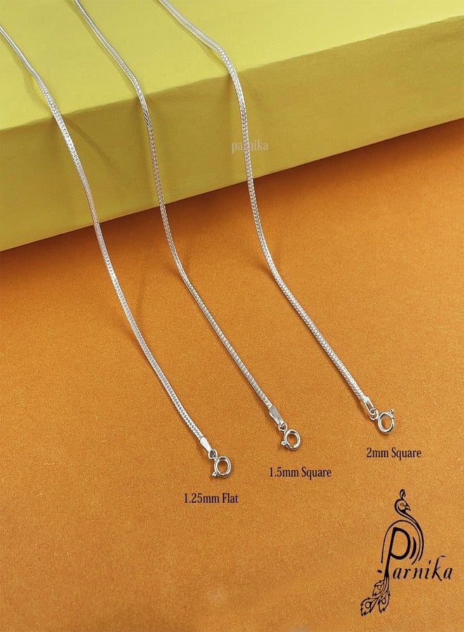 Parnika Unisex Fox Tail Design Pure 92.5 Sterling Silver Chain for Girls, Women, Boys & Men (1.5mm Square, 24) - Image 3