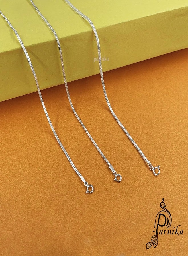 Parnika Unisex Fox Tail Design Pure 92.5 Sterling Silver Chain for Girls, Women, Boys & Men (1.5mm Square, 24) - Image 2