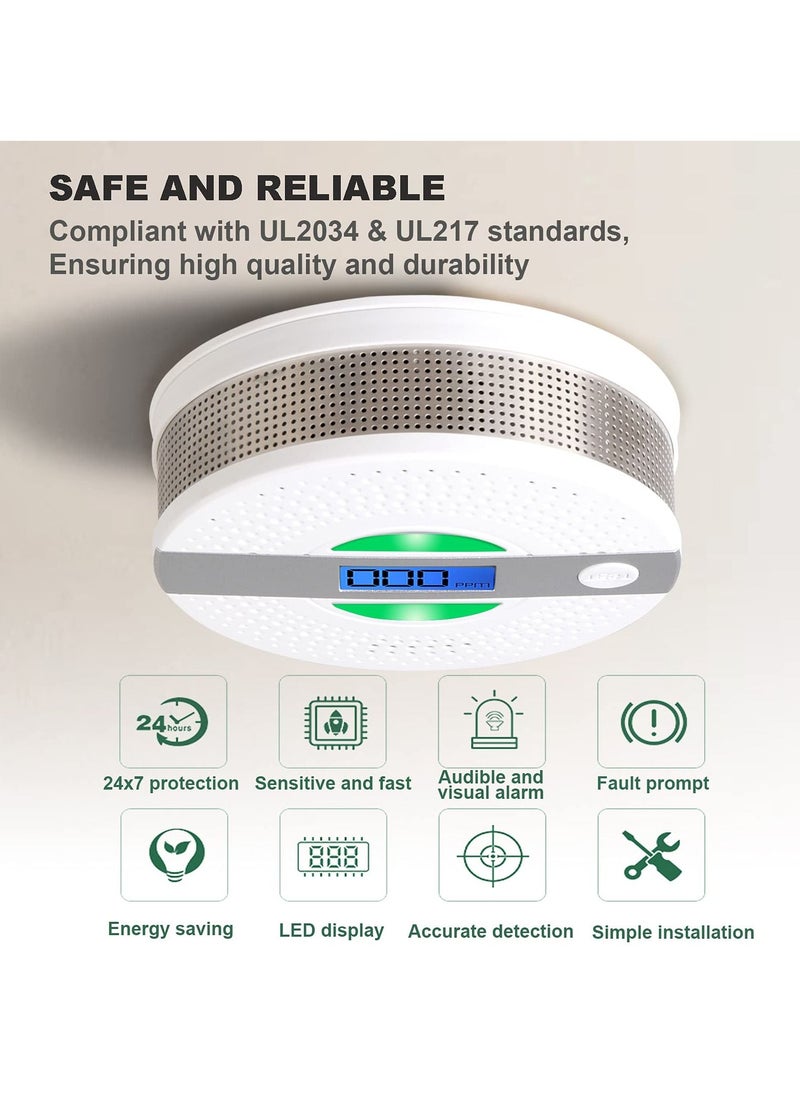 KASTWAVE Carbon Monoxide Detector, CO Alarm with LCD Screen Battery Powered Dual Sensor Combination, Led Indicator, and Loud Sound Alert  - Image 4