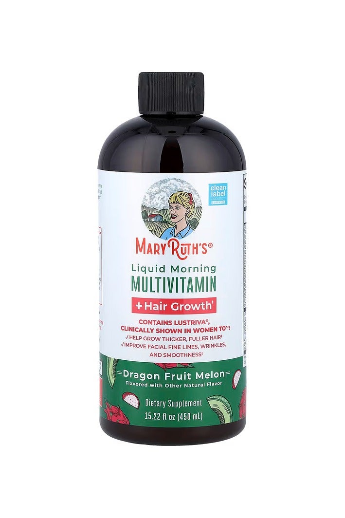 MaryRuth's, Liquid Morning Multivitamin + Hair Growth, Dragon Fruit Melon, 15.22 fl oz (450 ml) - Image 1