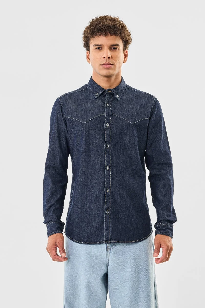 سنيتش Navy Solid Long Sleeve Regular Fit Shirt