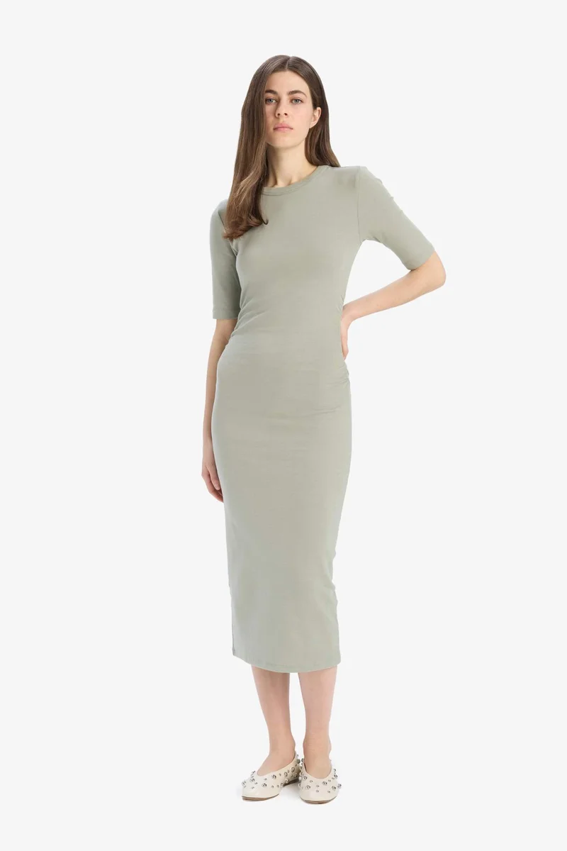 DeFacto Bodycon Crew Neck Ribana Midi Dress