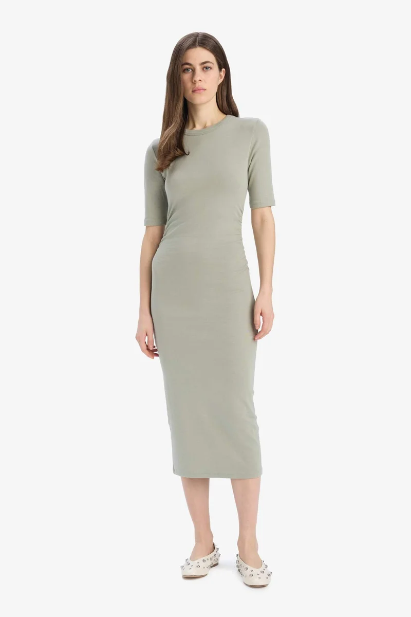 DeFacto Bodycon Crew Neck Ribana Midi Dress