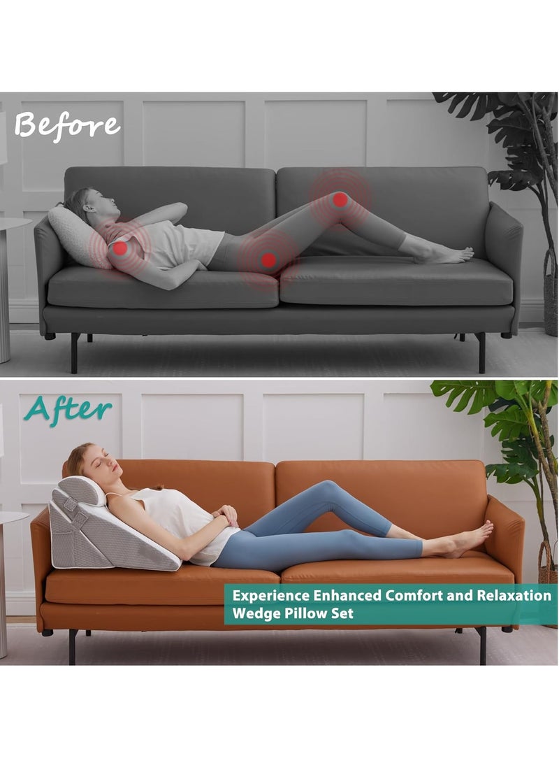 NIUB Wedge Pillows, Adjustable Bed Wedge Cushion Set for Relieving Back Pain, Acid Reflux and Snoring,  Memory Foam Back Support Pillow for Sleeping, Pregnancy and Postoperative Care - Image 4