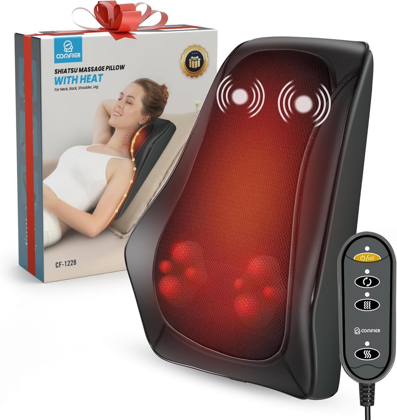 COMFIER Back Massager with Heat Shiatsu Neck and Back Massager with Heat for Back Pain Soothing Heating 3D Kneading Massage Pillow Gift for Men Women - Image 1