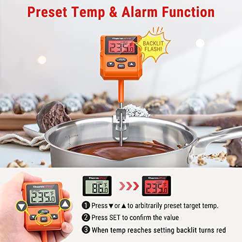ThermoPro TP511 Digital Candy Thermometer with Pot Clip, Programmable Instant Read Food Meat Thermometer with 10'' Long Probe for Smoker Baking Grilling Candle Liquid Oil Deep Fry Thermometer - Image 2