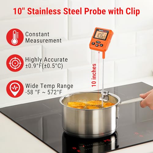 ThermoPro TP511 Digital Candy Thermometer with Pot Clip, Programmable Instant Read Food Meat Thermometer with 10'' Long Probe for Smoker Baking Grilling Candle Liquid Oil Deep Fry Thermometer - Image 3