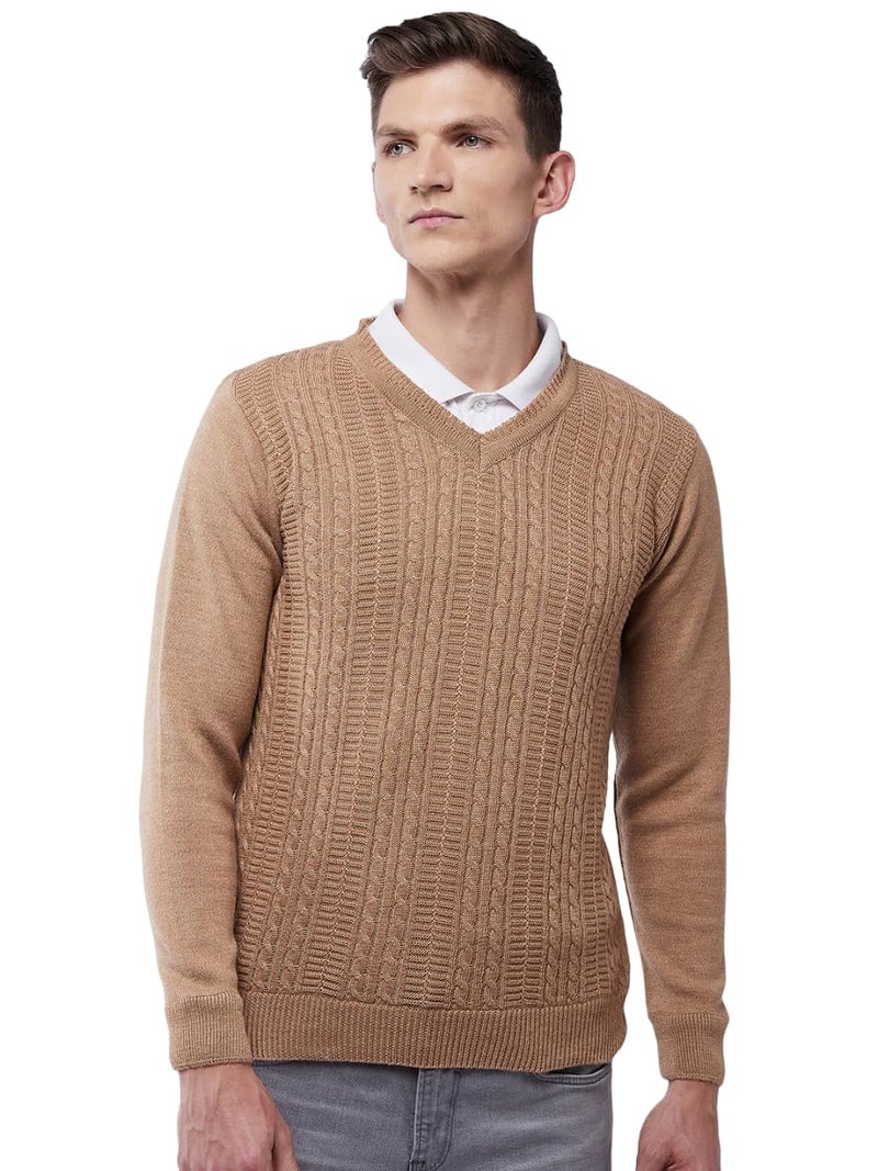 Pivl Men's V Neck Winter Solid Sweater - Warmth and Style for The Season_Beige_XL - Image 1