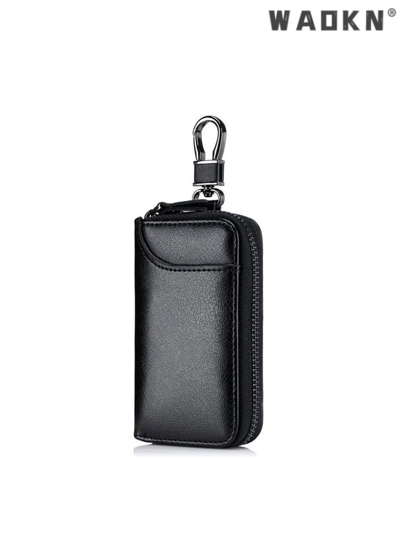 WAOKN Genuine Leather Car Key Wallet with Zipper,Multifunctional Key Holder with Card Slots, Durable and Stylish Key Case for Vehicle Keys, Secure and Convenient Key Organizer with Waist Clip  - Image 1