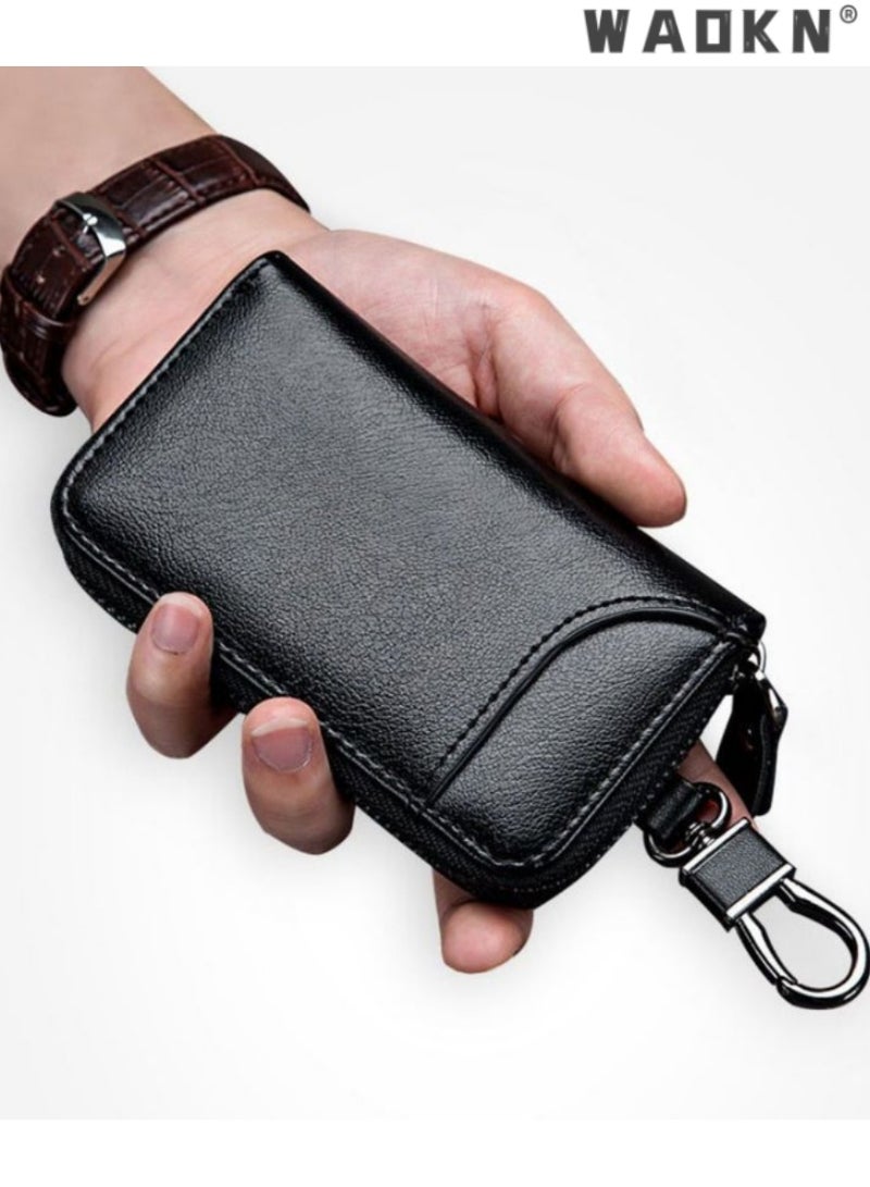 WAOKN Genuine Leather Car Key Wallet with Zipper,Multifunctional Key Holder with Card Slots, Durable and Stylish Key Case for Vehicle Keys, Secure and Convenient Key Organizer with Waist Clip  - Image 3