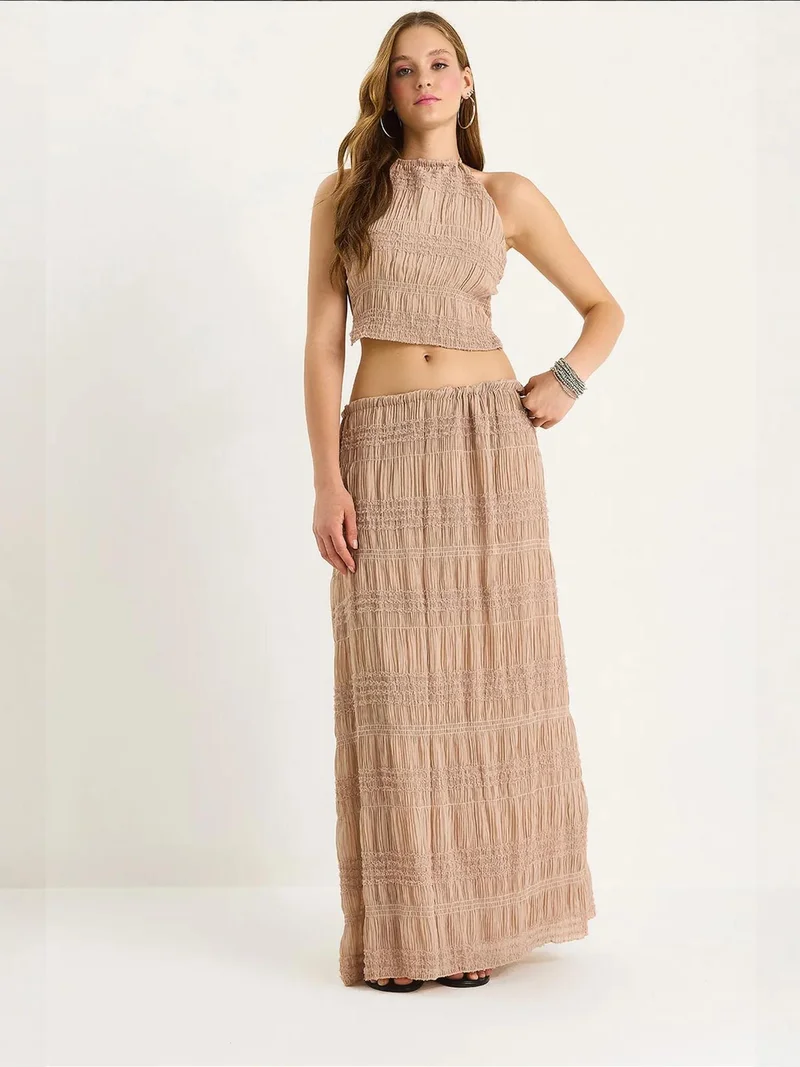 Bianco Lucci LUCCI Textured Striped Tulle Two-Piece Set