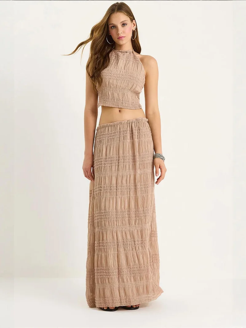 Bianco Lucci LUCCI Textured Striped Tulle Two-Piece Set