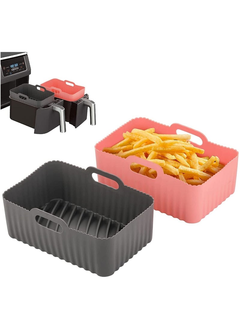Captaintech Dual Air Fryer Silicone Liners, 2-Pack for 8 to 10 QT Ninja DZ201/ DZ401 Dual Air Fryer Basket Liners Reusable Silicone Pot Rectangular Air Fryer Accessories (Pink + Grey)  - Image 1