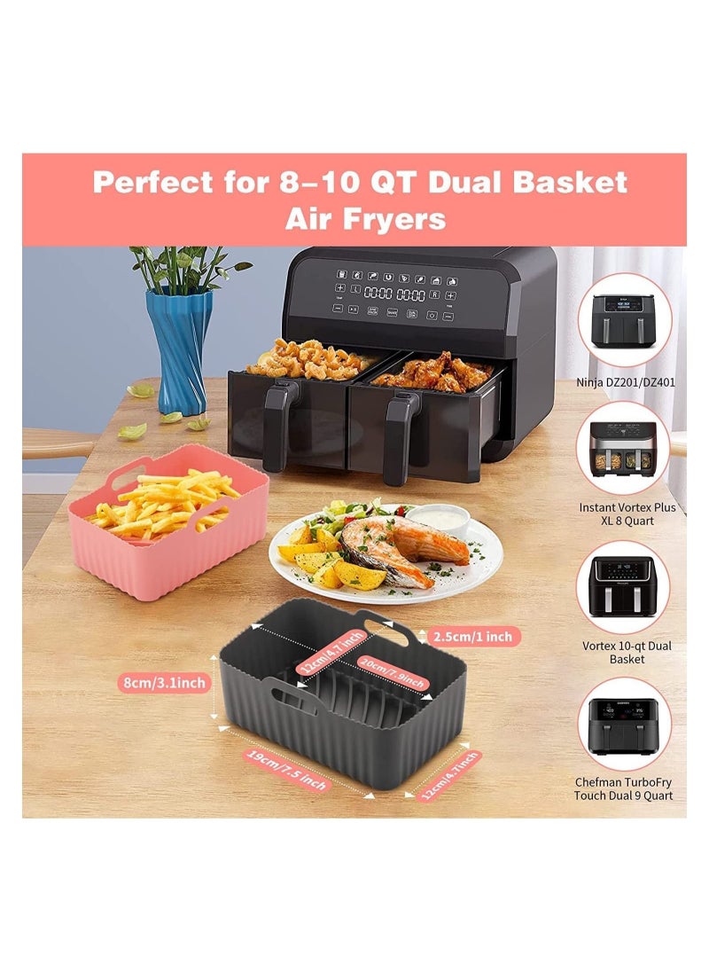 Captaintech Dual Air Fryer Silicone Liners, 2-Pack for 8 to 10 QT Ninja DZ201/ DZ401 Dual Air Fryer Basket Liners Reusable Silicone Pot Rectangular Air Fryer Accessories (Pink + Grey)  - Image 2