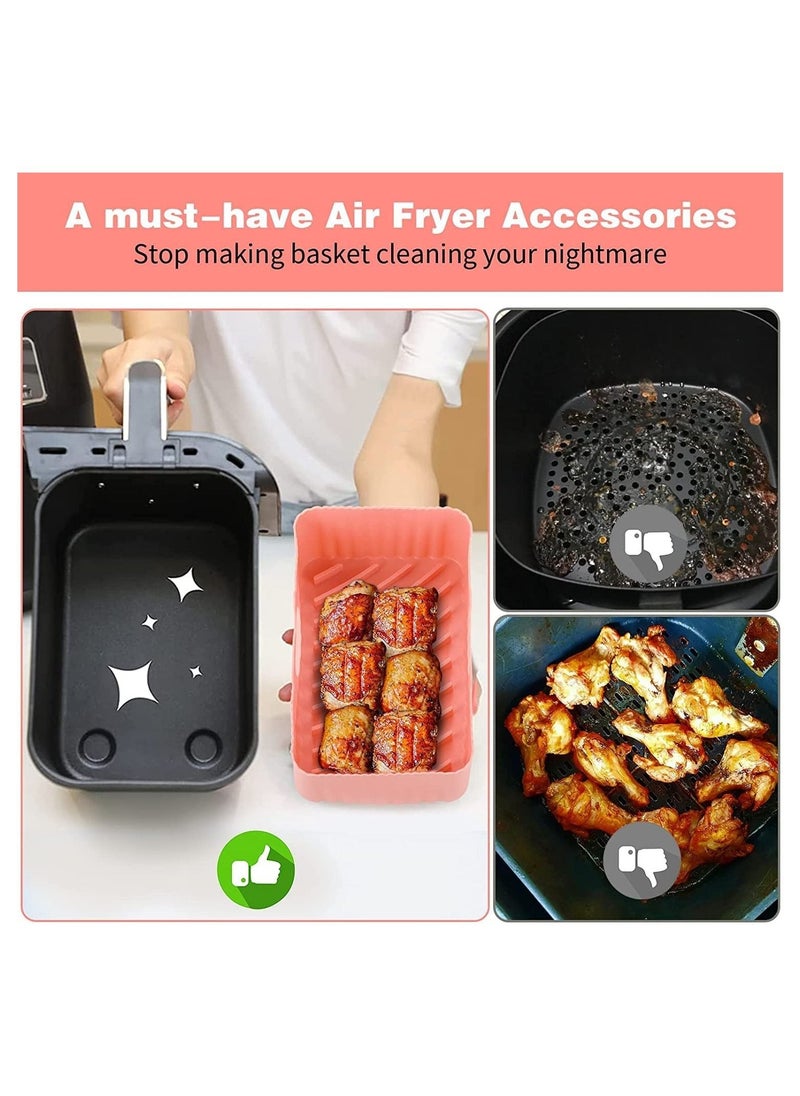 Captaintech Dual Air Fryer Silicone Liners, 2-Pack for 8 to 10 QT Ninja DZ201/ DZ401 Dual Air Fryer Basket Liners Reusable Silicone Pot Rectangular Air Fryer Accessories (Pink + Grey)  - Image 3