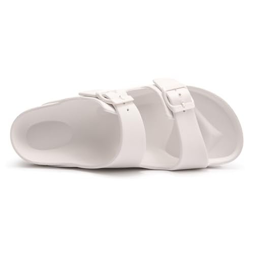 FUNKYMONKEY Women's Comfort Slides Double Buckle Adjustable EVA Flat Sandals (7 M US-Women, White) - Image 4