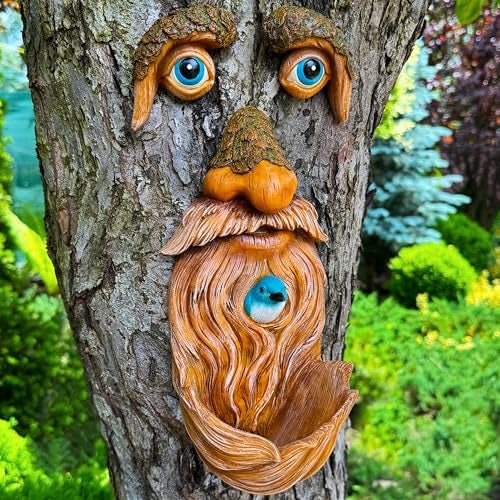 Mood Lab Tree Faces Decor Outdoor - Old Man Bird Feeder - Tree Hugger Garden Decoration - Yard Art Statues - Image 1
