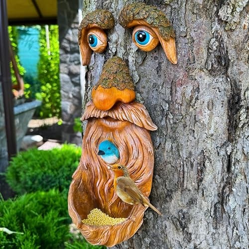 Mood Lab Tree Faces Decor Outdoor - Old Man Bird Feeder - Tree Hugger Garden Decoration - Yard Art Statues - Image 5