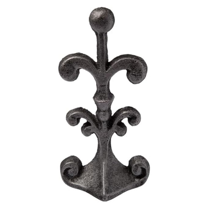 Comfify Fleur De Lis Cast Iron Door Stop  One Decorative Wedge with Felt Bottom  Antique Silver and Black  4" x 3.5" x 7.75" - Image 4